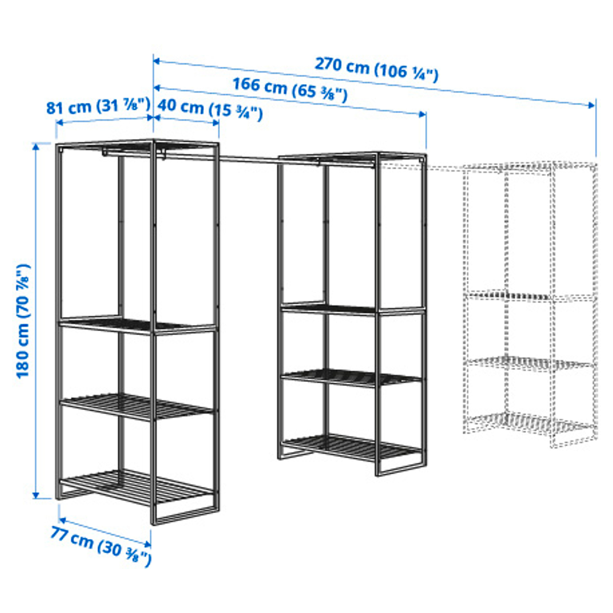 JOSTEIN shelving unit with clothes rod