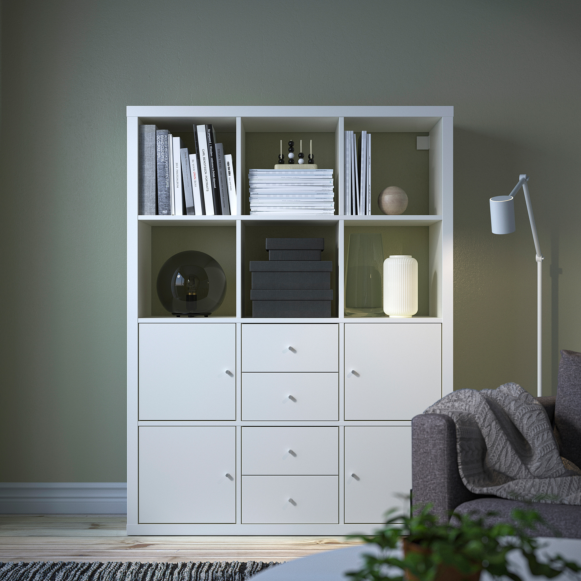 KALLAX shelving unit with 6 inserts