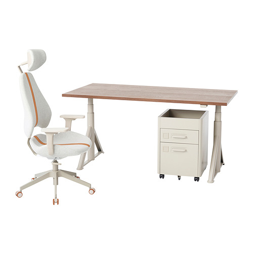 IDÅSEN/GRUPPSPEL - desk, chair and drawer unit, brown/beige | IKEA Taiwan Online - PE845717_S4
