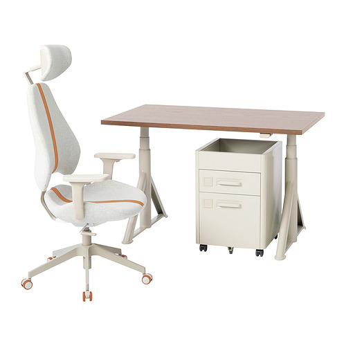 IDÅSEN/GRUPPSPEL - desk, chair and drawer unit, brown/beige | IKEA Taiwan Online - PE845720_S4