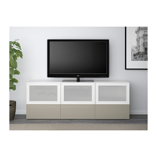 BESTÅ - TV bench with doors and drawers, white/Selsviken high-gloss/beige frosted glass | IKEA Taiwan Online - PE537975_S4