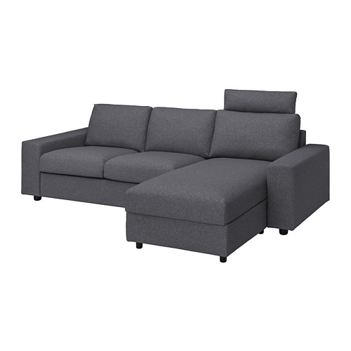 VIMLE - cover 3-seat sofa w chaise longue, with headrest with wide armrests/Gunnared medium grey | IKEA Taiwan Online - PE801577_S4