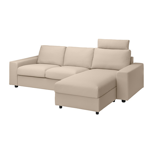 VIMLE - 3-seat sofa with chaise longue, with wide armrests with headrest/Hallarp beige | IKEA Taiwan Online - PE801582_S4
