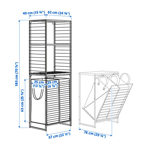 JOSTEIN shelving unit with bags+grid