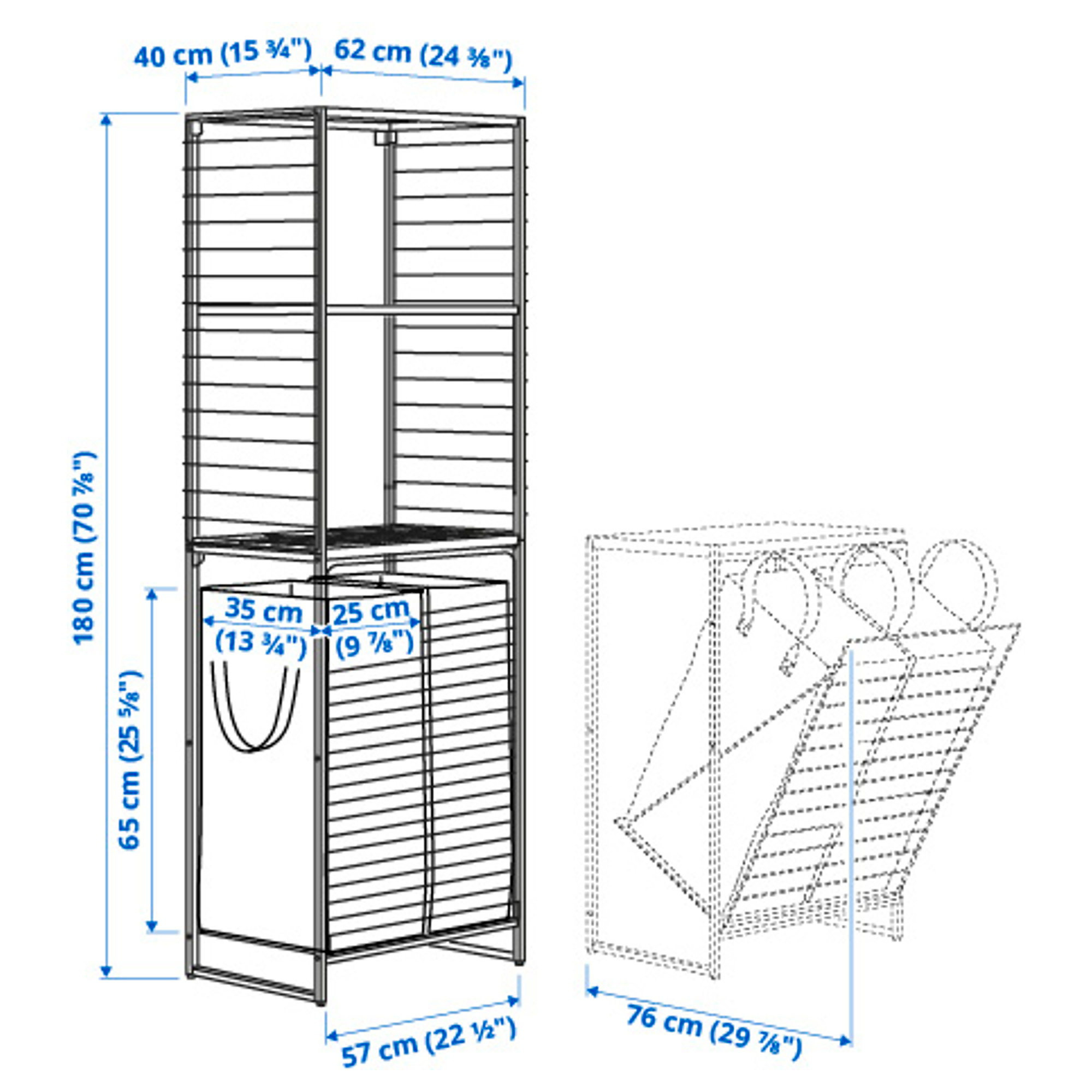 JOSTEIN shelving unit with bags+grid