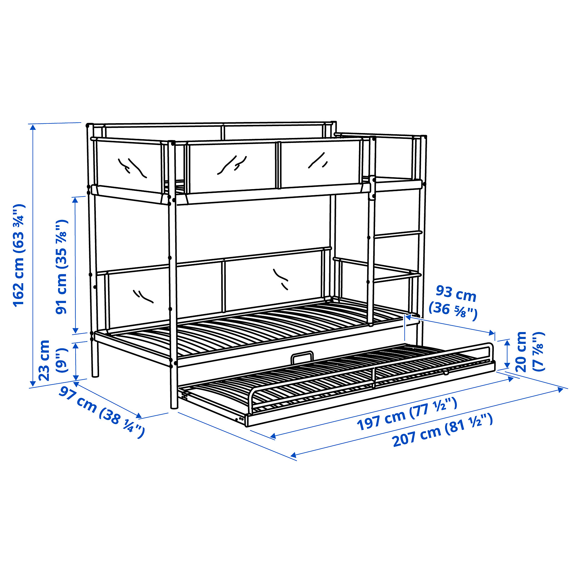 VITVAL bunk bed frame with underbed