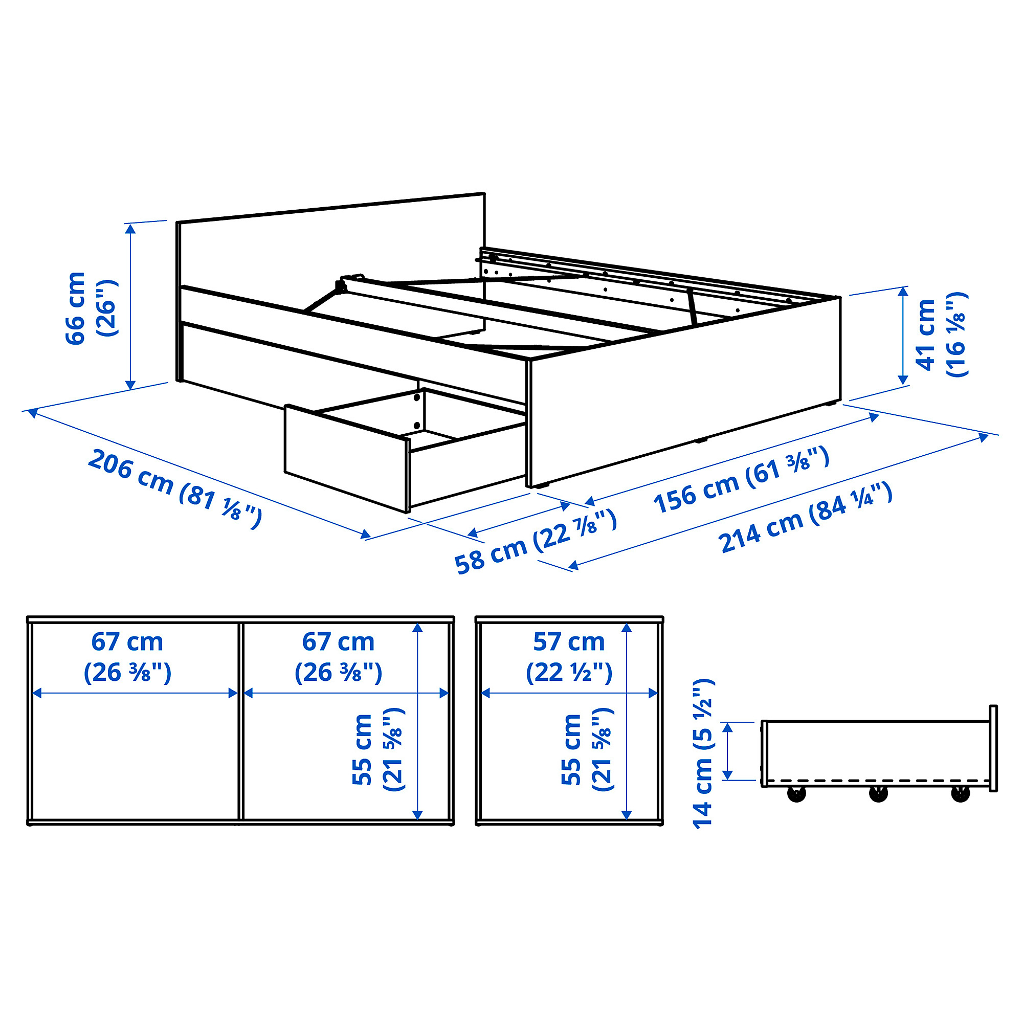 VIHALS bed frame with 2 storage boxes
