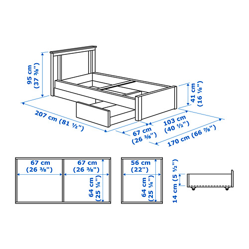 SONGESAND bed frame with 2 storage boxes