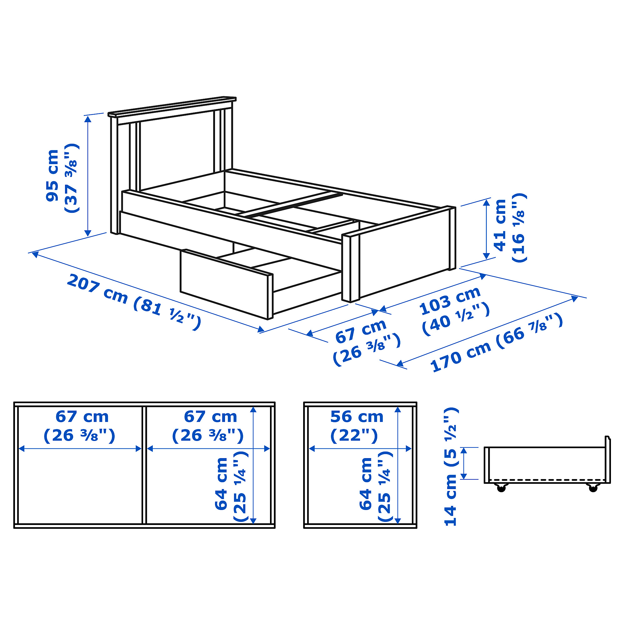 SONGESAND bed frame with 2 storage boxes