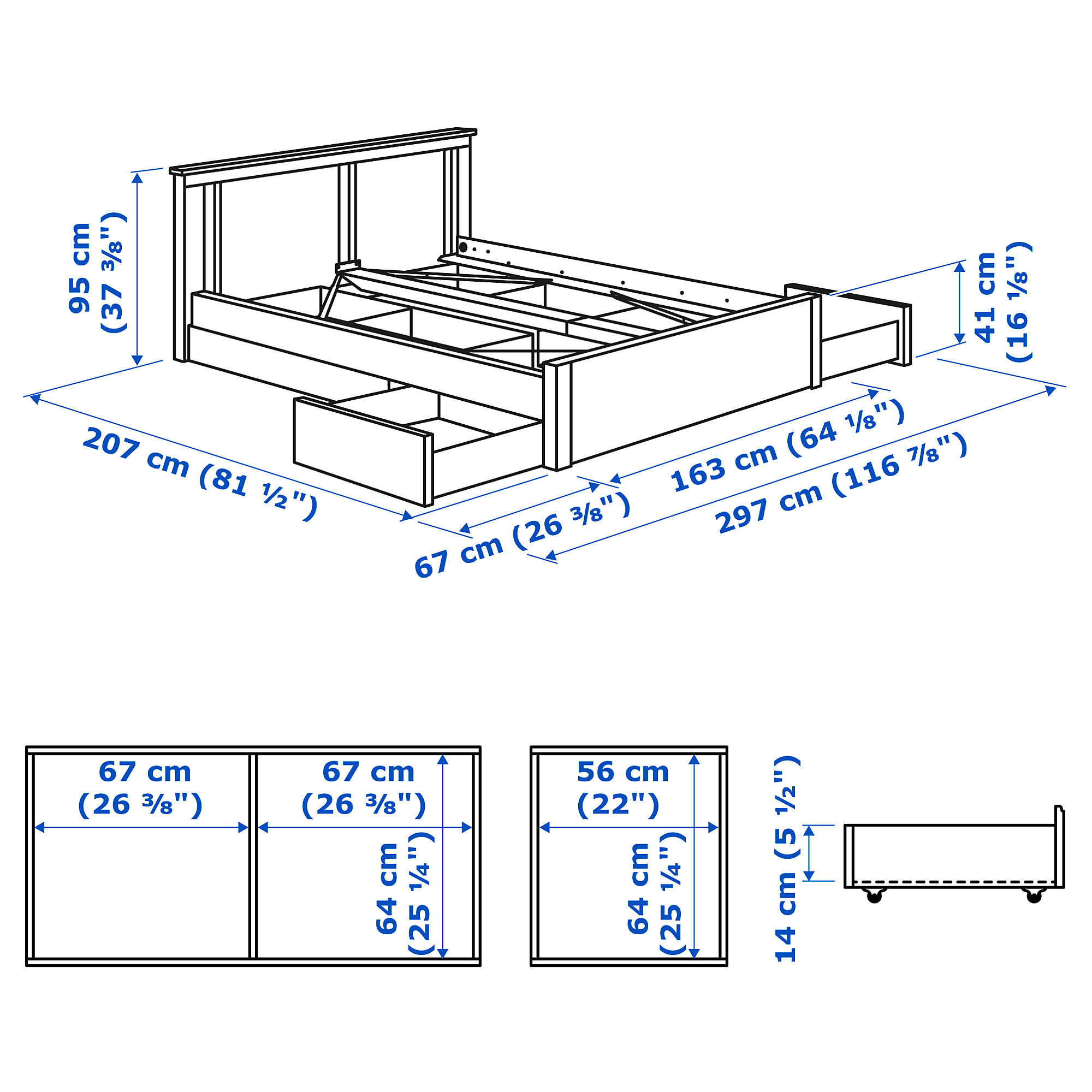 SONGESAND bed frame with 4 storage boxes