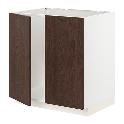 METOD - base cabinet for sink + 2 doors, white/Sinarp brown | IKEA Taiwan Online - PE802318_S4