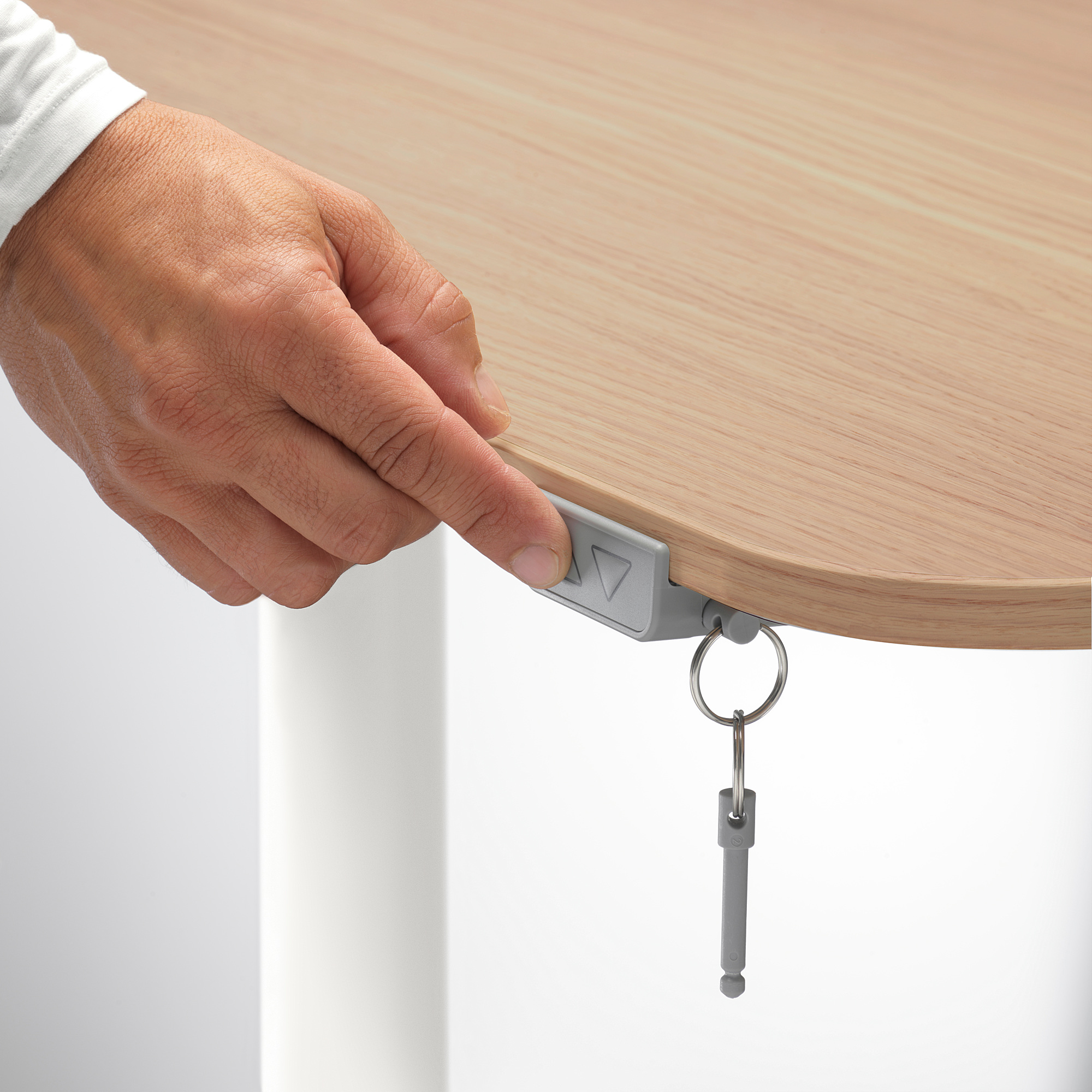 BEKANT Electric Standing Desk, corner desk right sit/stand, white stained oak veneer white