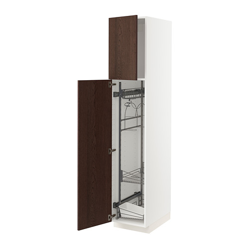 METOD - high cabinet with cleaning interior, white/Sinarp brown | IKEA Taiwan Online - PE802486_S4