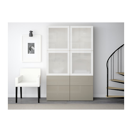 BESTÅ - 玻璃門櫃組合, 染白橡木紋/Selsviken 高亮面/米色霧面玻璃 | IKEA 線上購物 - PE536934_S4