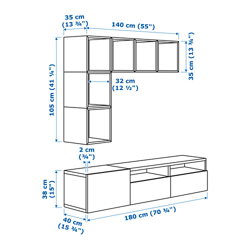 BESTÅ/EKET - cabinet combination for TV, white/black-brown/high-gloss/white | IKEA Taiwan Online - PE659535_S4