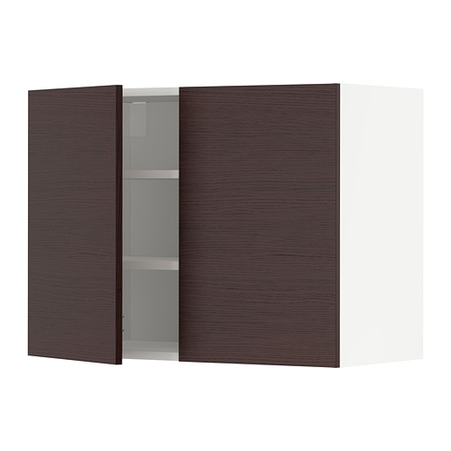 METOD - wall cabinet with shelves/2 doors, white Askersund/dark brown ash effect | IKEA Taiwan Online - PE780481_S4