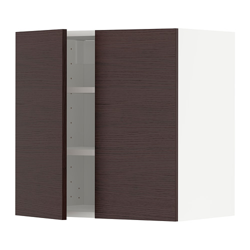 METOD - wall cabinet with shelves/2 doors, white Askersund/dark brown ash effect | IKEA Taiwan Online - PE780504_S4