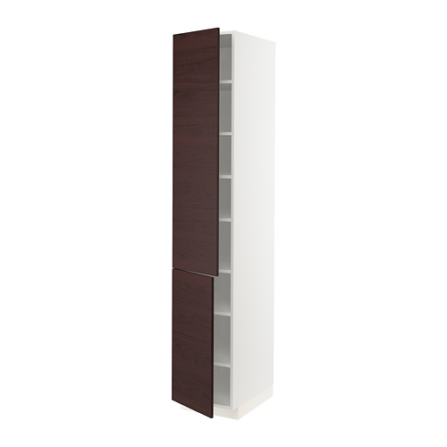 METOD - high cabinet with shelves/2 doors, white Askersund/dark brown ash effect | IKEA Taiwan Online - PE780512_S4