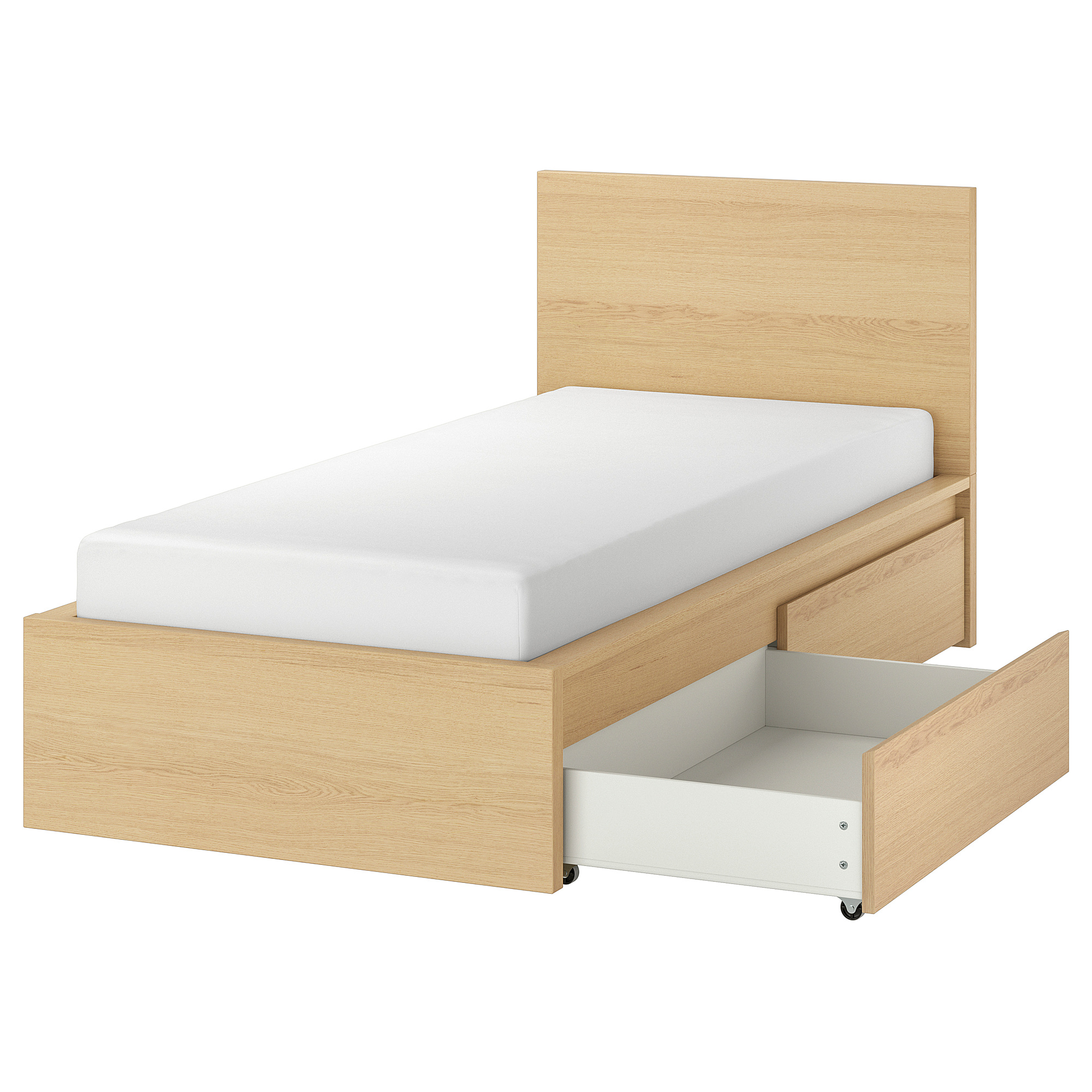 MALM bed frame, high, w 2 storage boxes