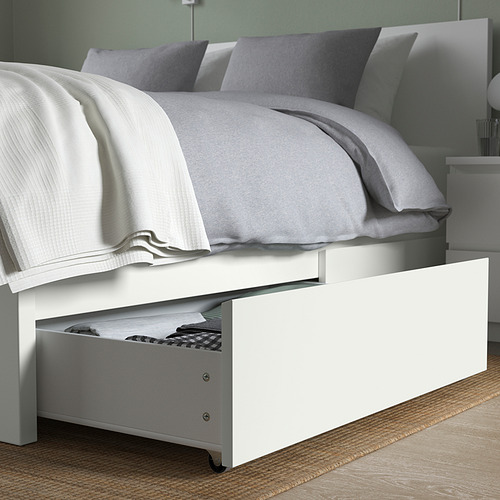 MALM bed frame, high, w 4 storage boxes