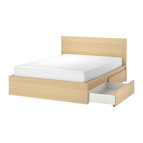 MALM bed frame, high, w 2 storage boxes