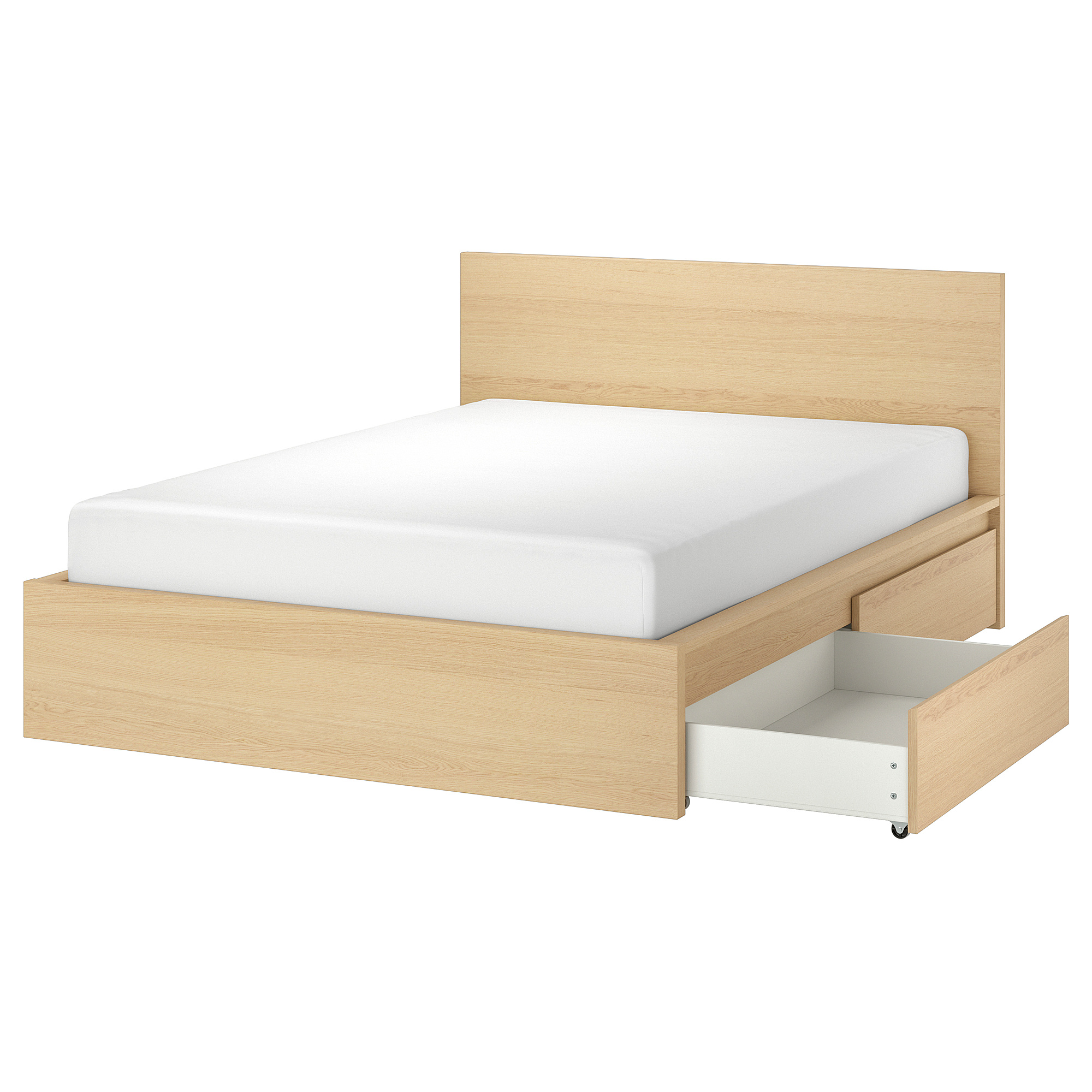 MALM bed frame, high, w 2 storage boxes