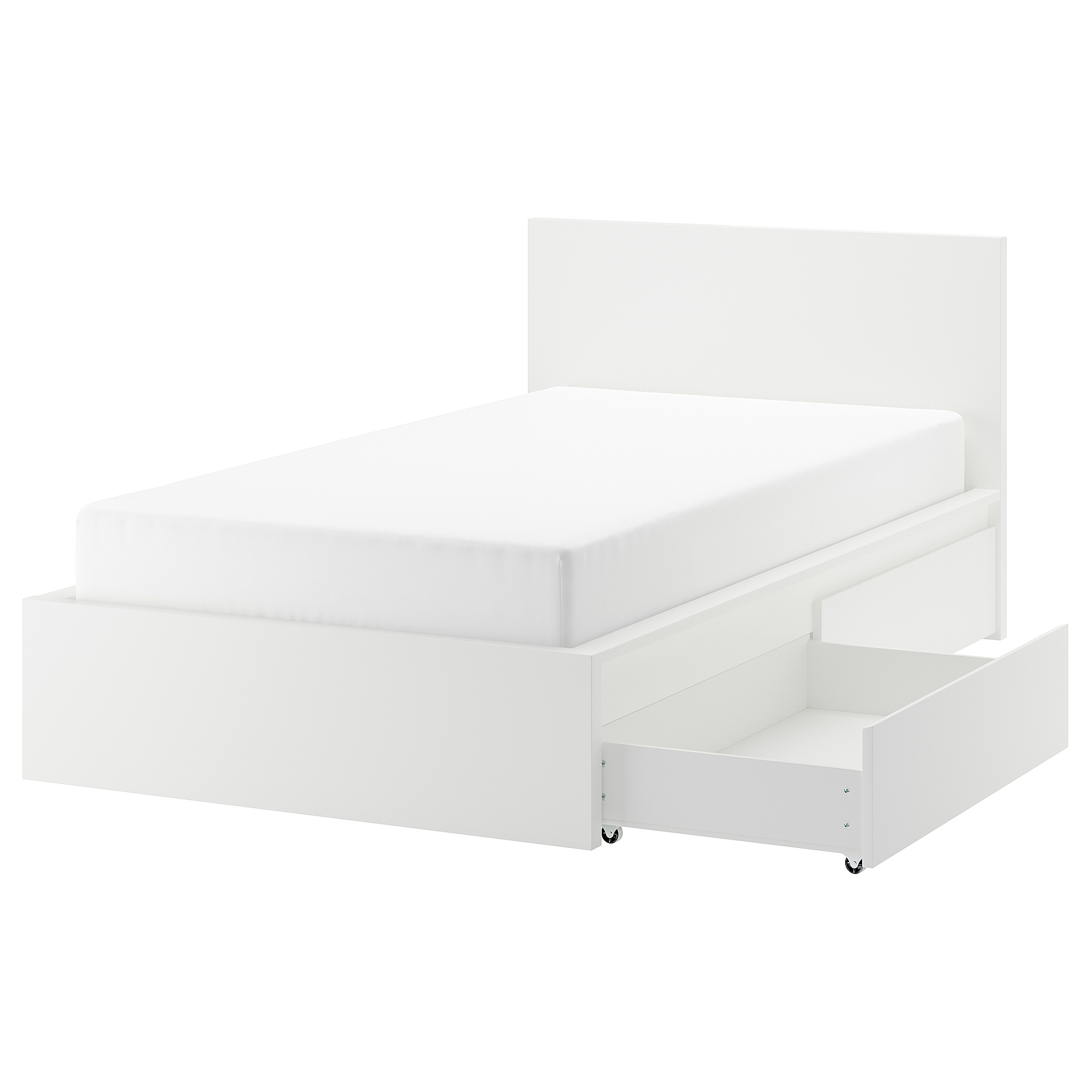 MALM bed frame, high, w 2 storage boxes