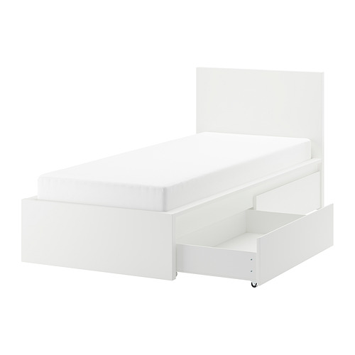 MALM bed frame, high, w 2 storage boxes