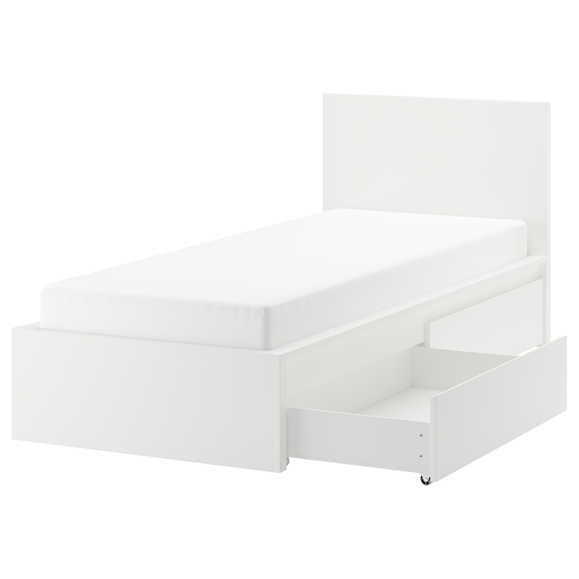 MALM bed frame, high, w 2 storage boxes