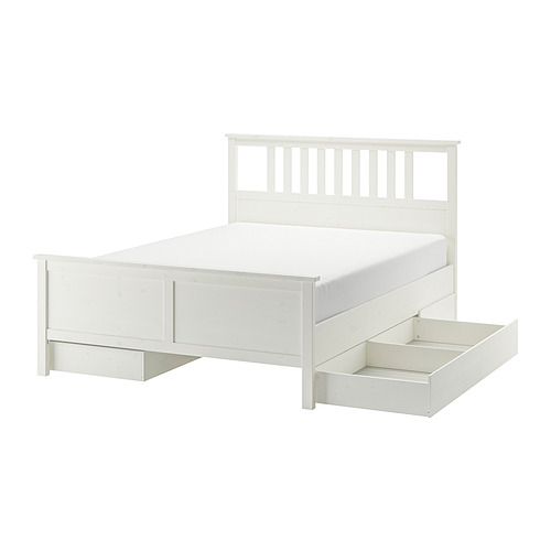 HEMNES bed frame with 4 storage boxes, white stain, 180x200 cm IKEA