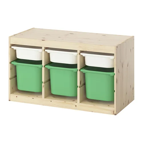 TROFAST - storage combination with boxes, light white stained pine white/bright green, 93x44x53 cm | IKEA Taiwan Online - PE952710_S4