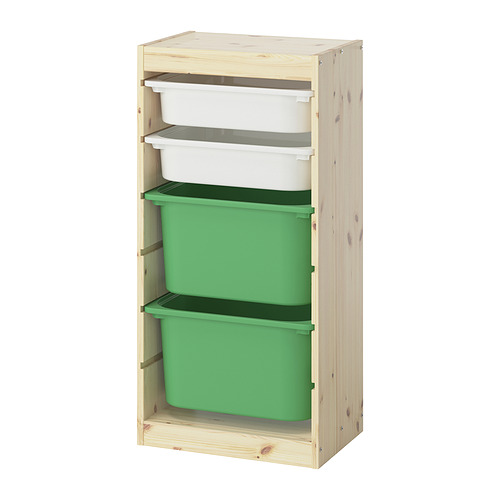 TROFAST - storage combination with boxes, light white stained pine white/bright green, 44x30x91 cm | IKEA Taiwan Online - PE952606_S4