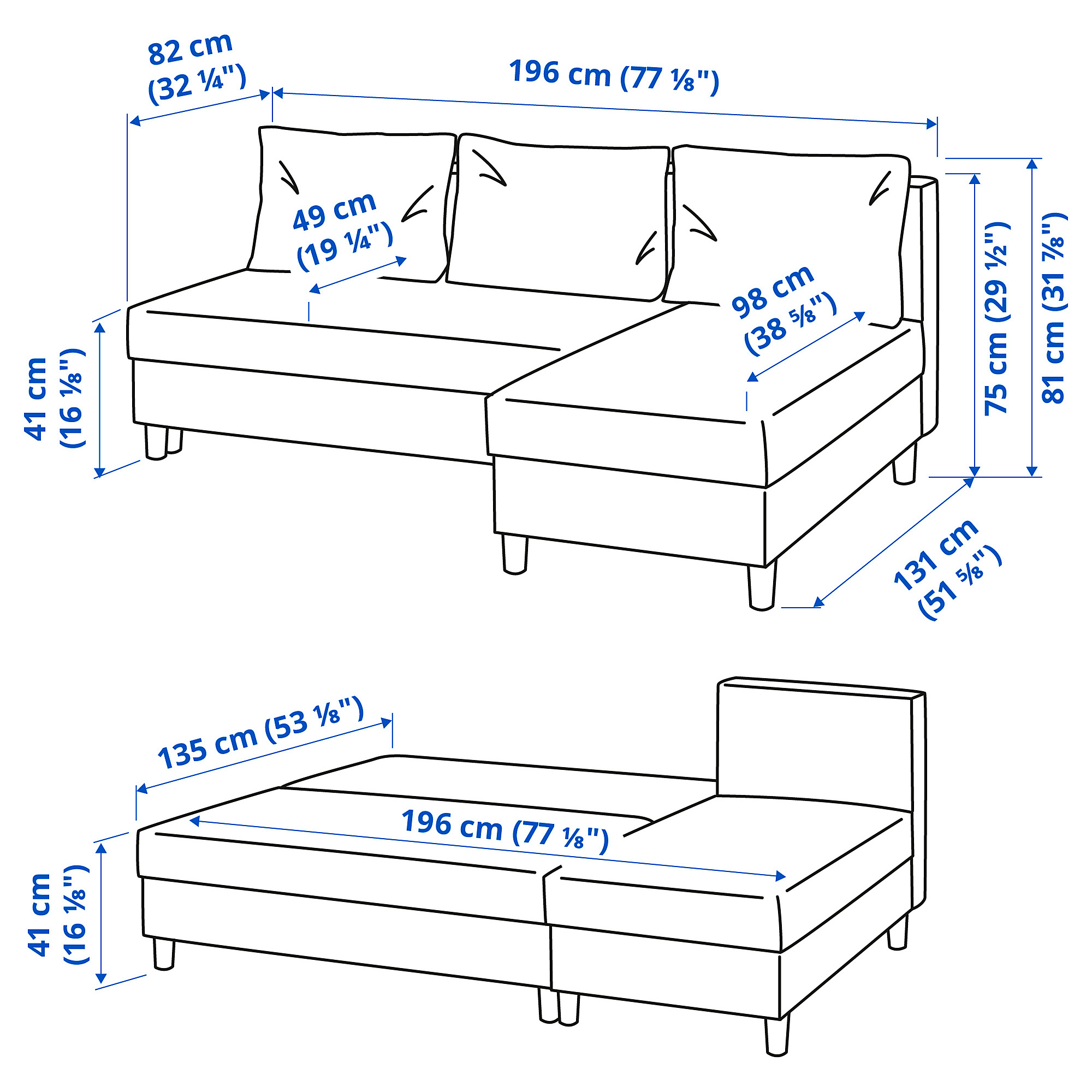 ÄLVDALEN 3-seat sofa-bed with chaise longue