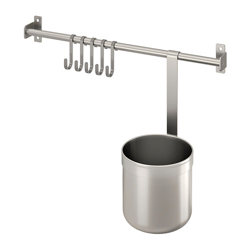 KUNGSFORS - rail with 5 hooks and 1 container, stainless steel, 40 cm | IKEA Taiwan Online - PE748361_S4
