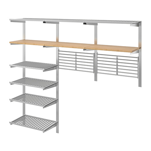 KUNGSFORS - suspension rail w shelves/wll grids, stainless steel/bamboo | IKEA Taiwan Online - PE748359_S4