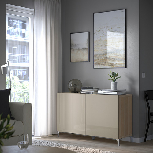 BESTÅ - storage combination with doors, white stained oak effect/Selsviken high-gloss/beige | IKEA Taiwan Online - PE847965_S4
