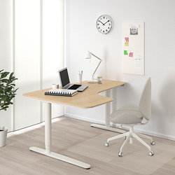 BEKANT - corner desk left sit/stand, white stained oak veneer/black | IKEA Taiwan Online - PE739682_S3