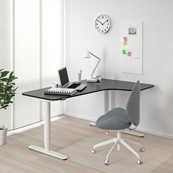 BEKANT - 右側轉角電動升降書桌/工作桌, 實木貼皮, 染白橡木 白色 | IKEA 線上購物 - PE739654_S3