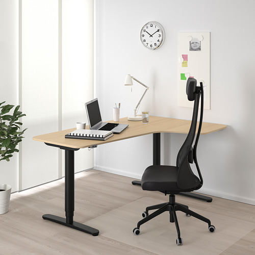 BEKANT - 右側轉角電動升降桌, 工作桌, 實木貼皮, 染白橡木 黑色 | IKEA 線上購物 - PE722223_S4