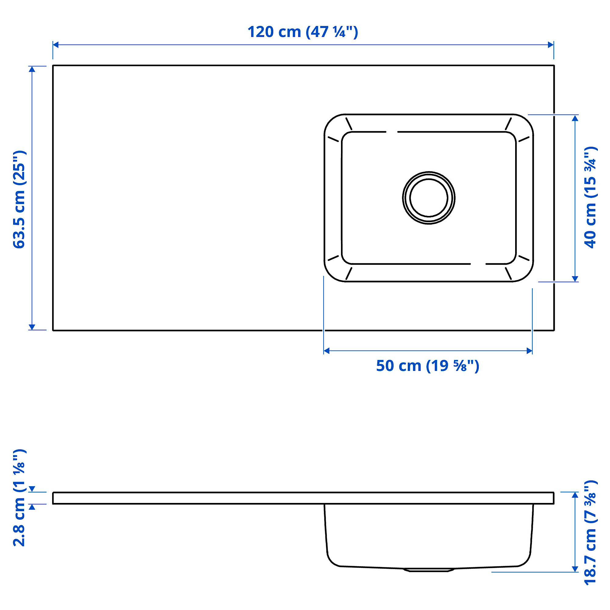 OLOFSJÖN worktop with 1 integrated sink