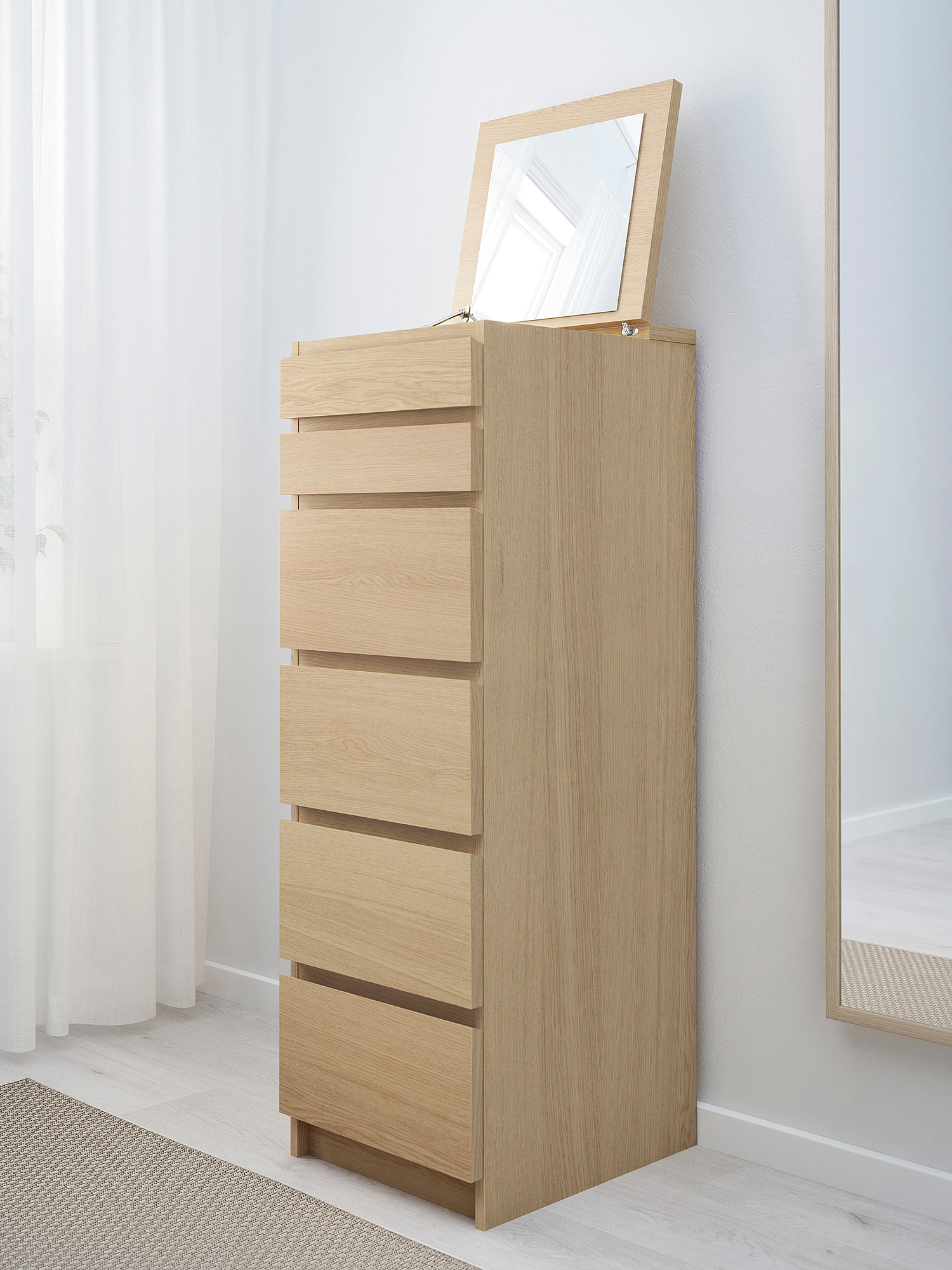 Malm 抽屜櫃 6抽 實木貼皮 染白橡木 鏡面 Ikea 線上購物
