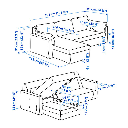 HYLTARP 3-seat sofa w chaise longue, left