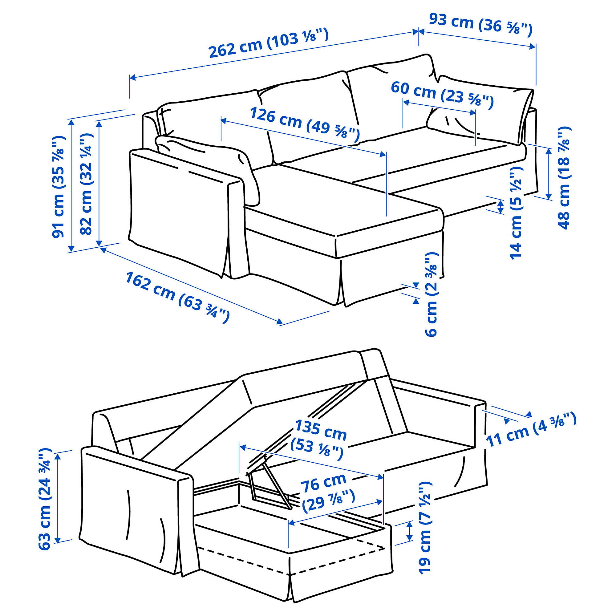 HYLTARP 3-seat sofa w chaise longue, left