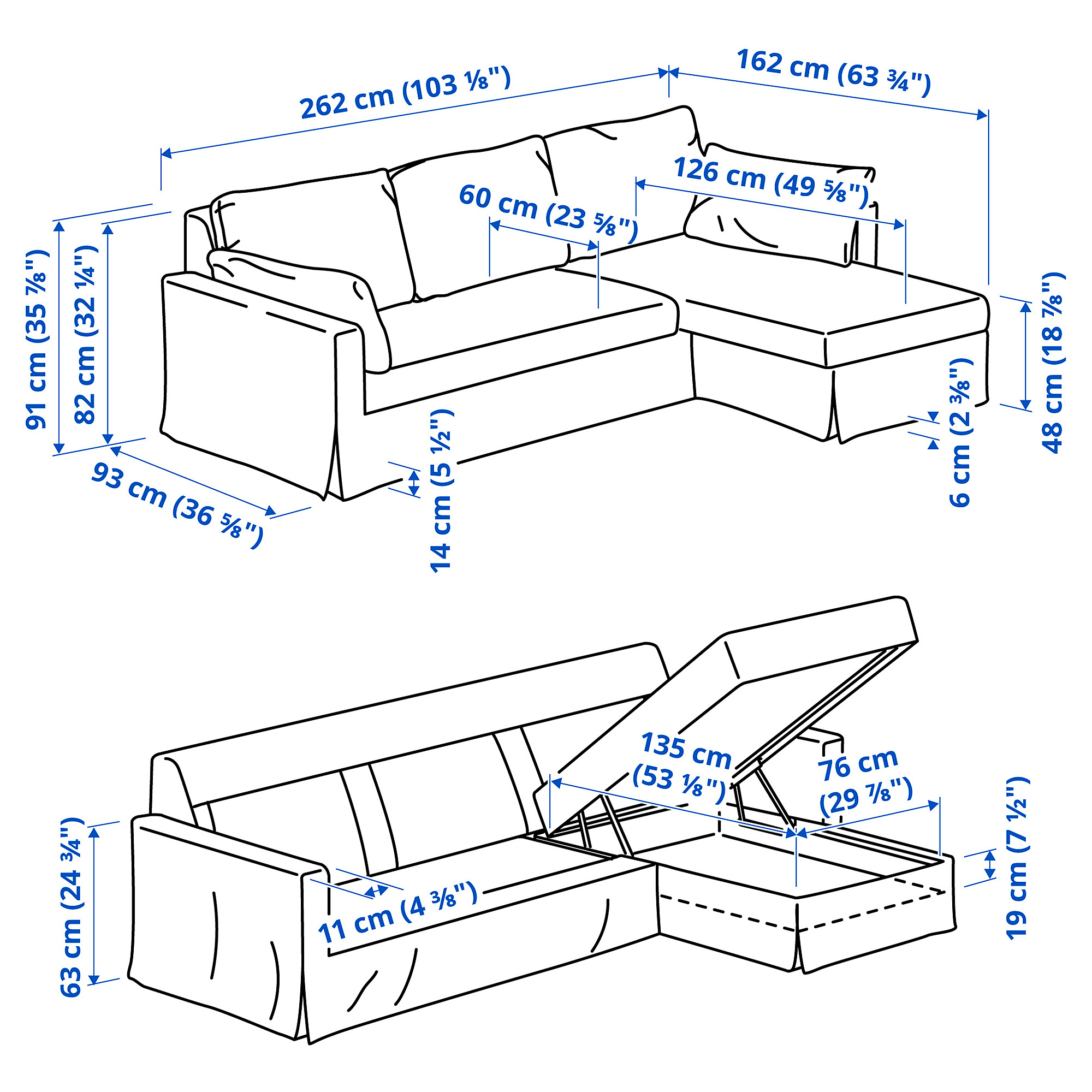 HYLTARP 3-seat sofa w chaise longue, right