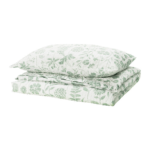 NÅLBJÖRNBÄR - duvet cover and pillowcase, white grey-green/floral pattern, 150x200/50x80 cm | IKEA Taiwan Online - PE992081_S4