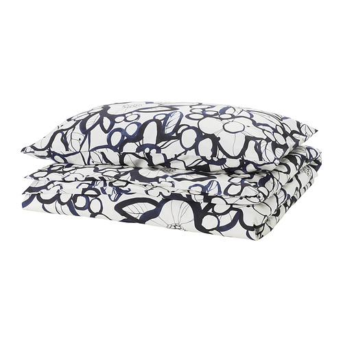 HÄRLIR - 被套附一個枕頭套，白色 黑色/藍色 花朵圖形，150x200/50x80 公分 | IKEA 線上購物 - PE992144_S4
