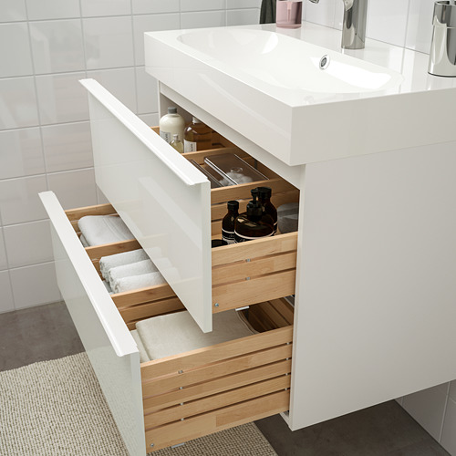 GODMORGON/BRÅVIKEN - bathroom furniture, set of 4, high-gloss white/Brogrund tap | IKEA Taiwan Online - PE748905_S4