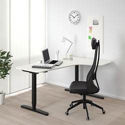 BEKANT - 右側轉角電動升降書桌/工作桌, 黑色/實木貼皮 梣木 白色 | IKEA 線上購物 - PE739680_S3
