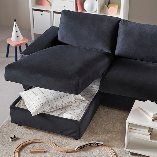 VIMLE - 3-seat sofa with chaise longue, with wide armrests Saxemara/black-blue | IKEA Taiwan Online - PH182197_S4