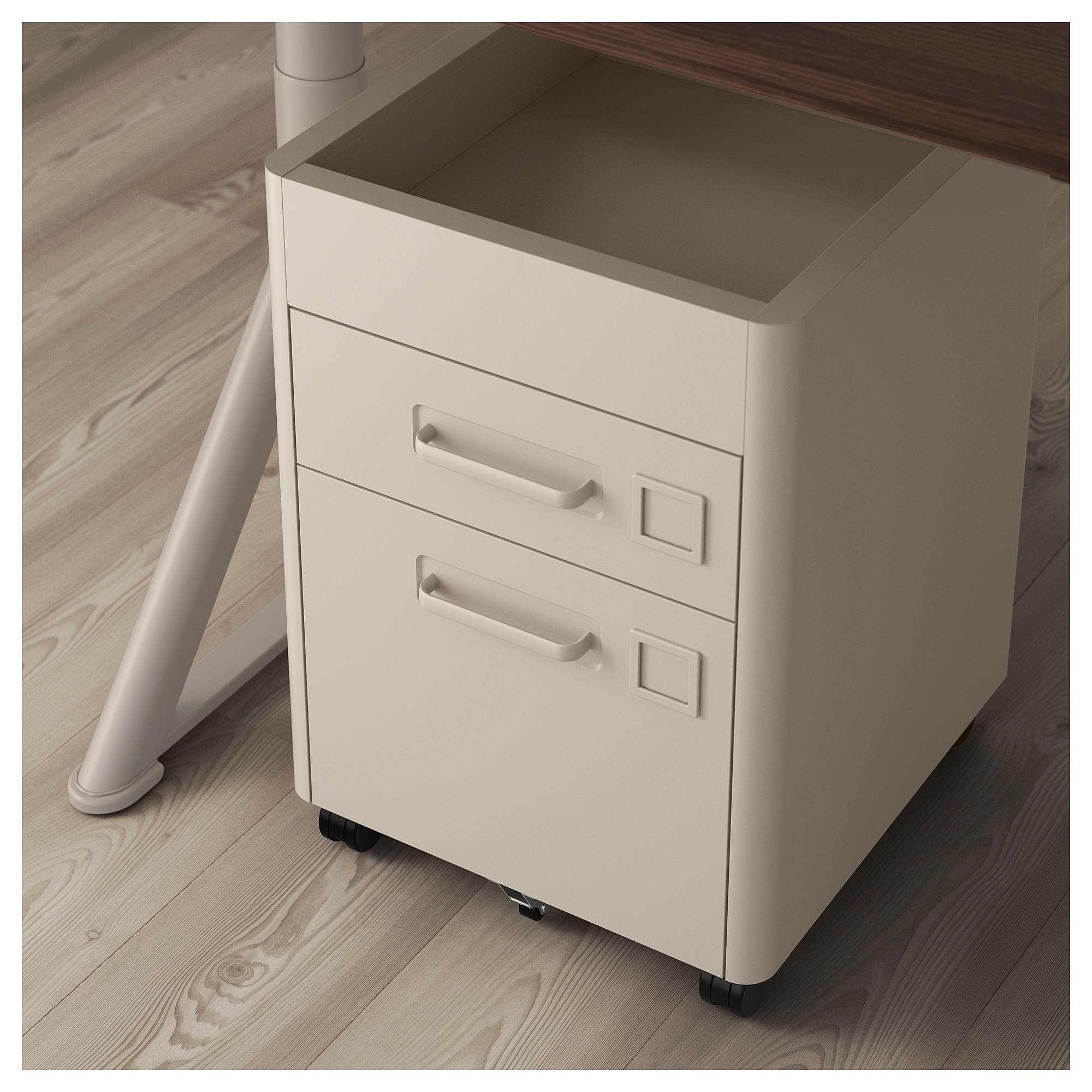 附轮脚抽屉柜, 米色